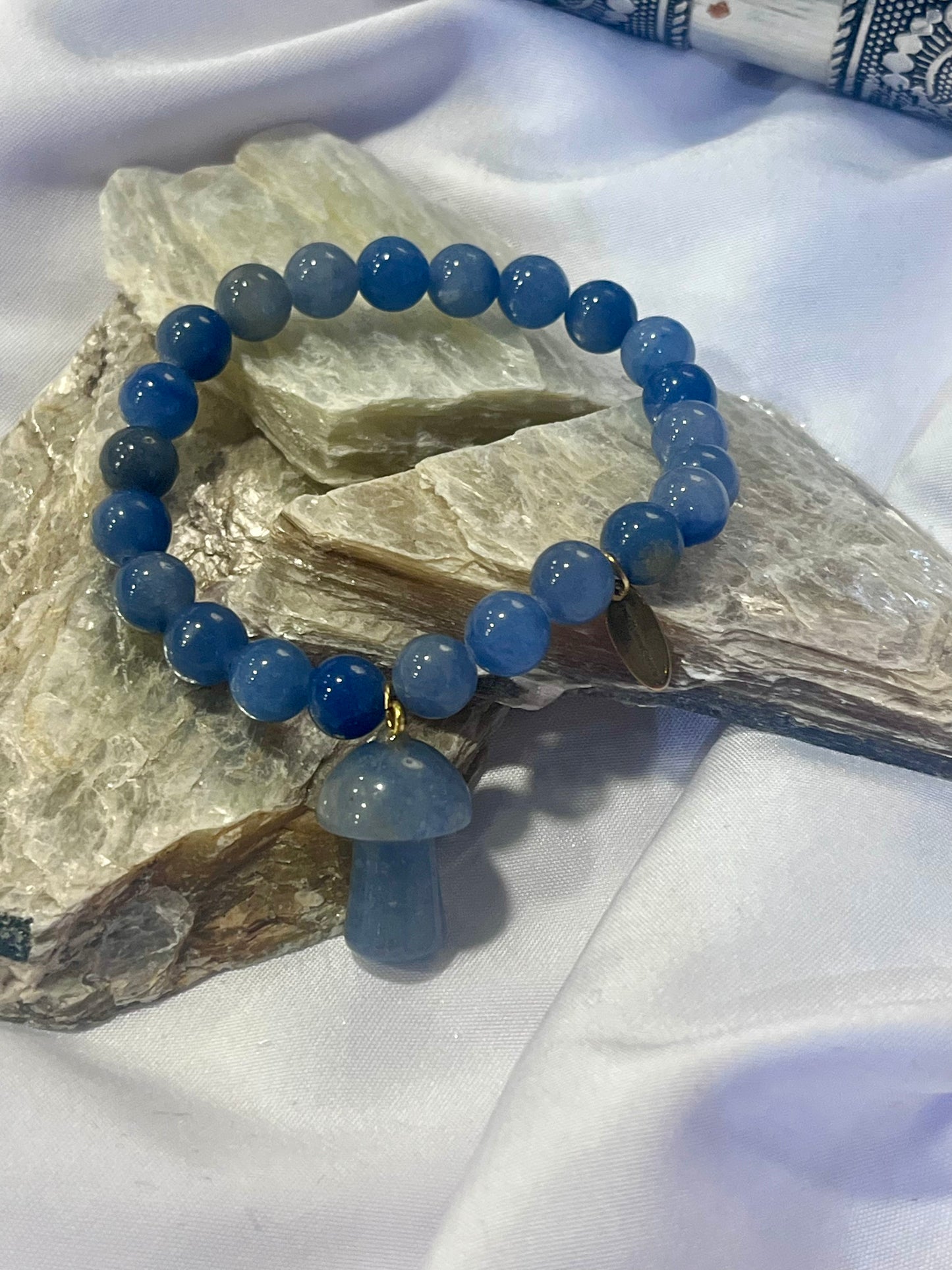 Blue Aventurine Mushroom Bracelet โ Calm Focus & Flow