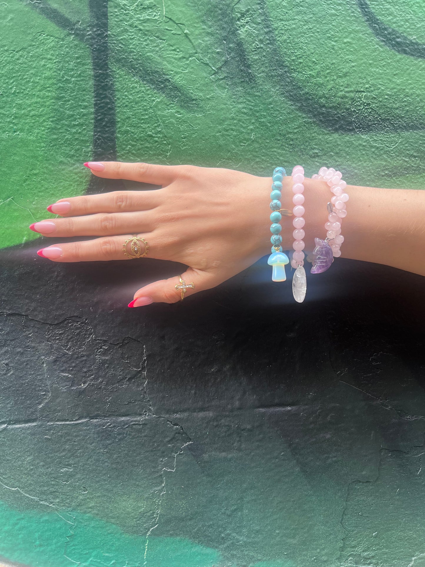 Green Aventurine Mushroom Bracelet โ Luck, Growth & Forest Magic