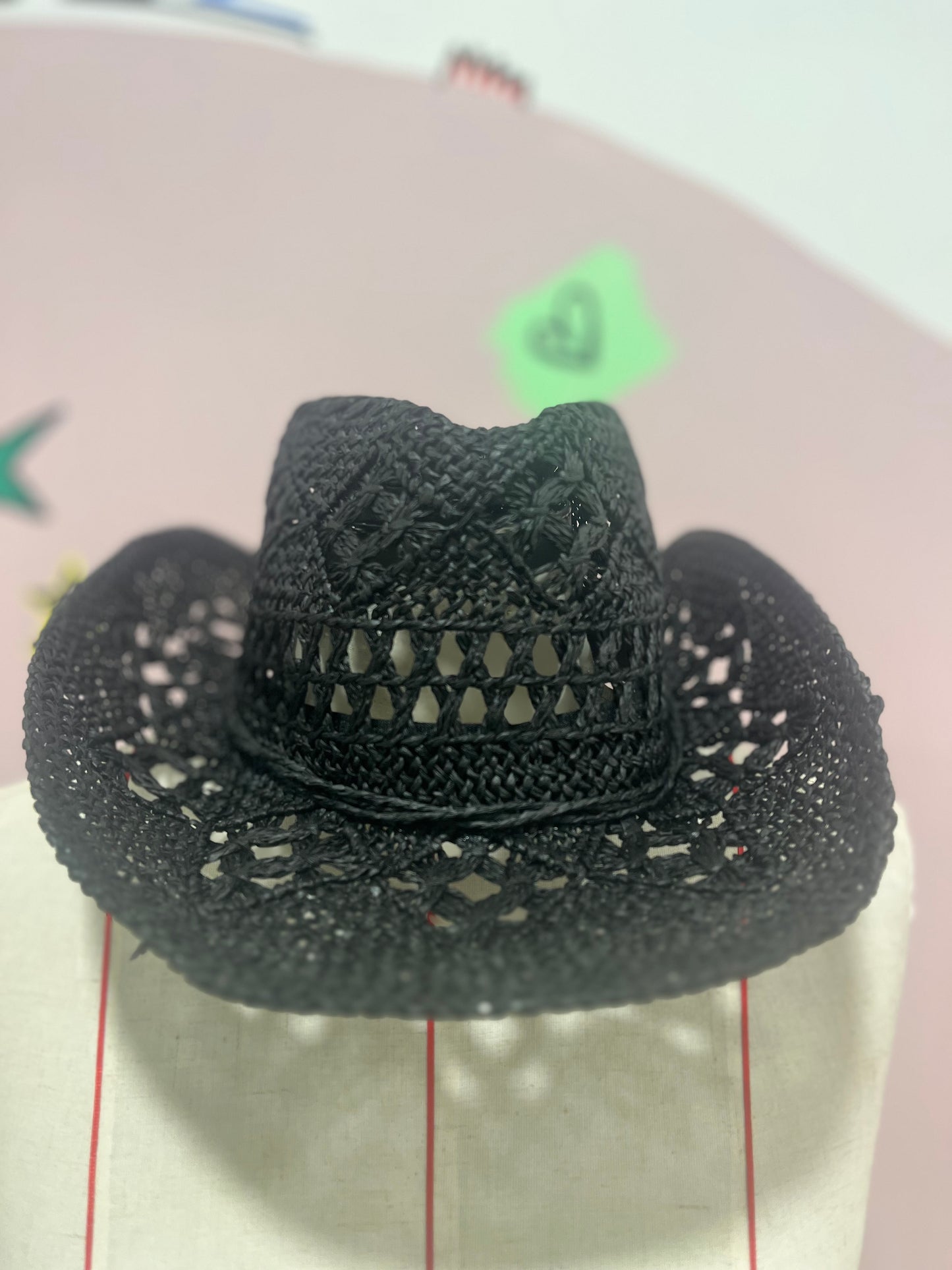 Black Boho Straw Cowboy Hat – Adjustable Summer Festival Style