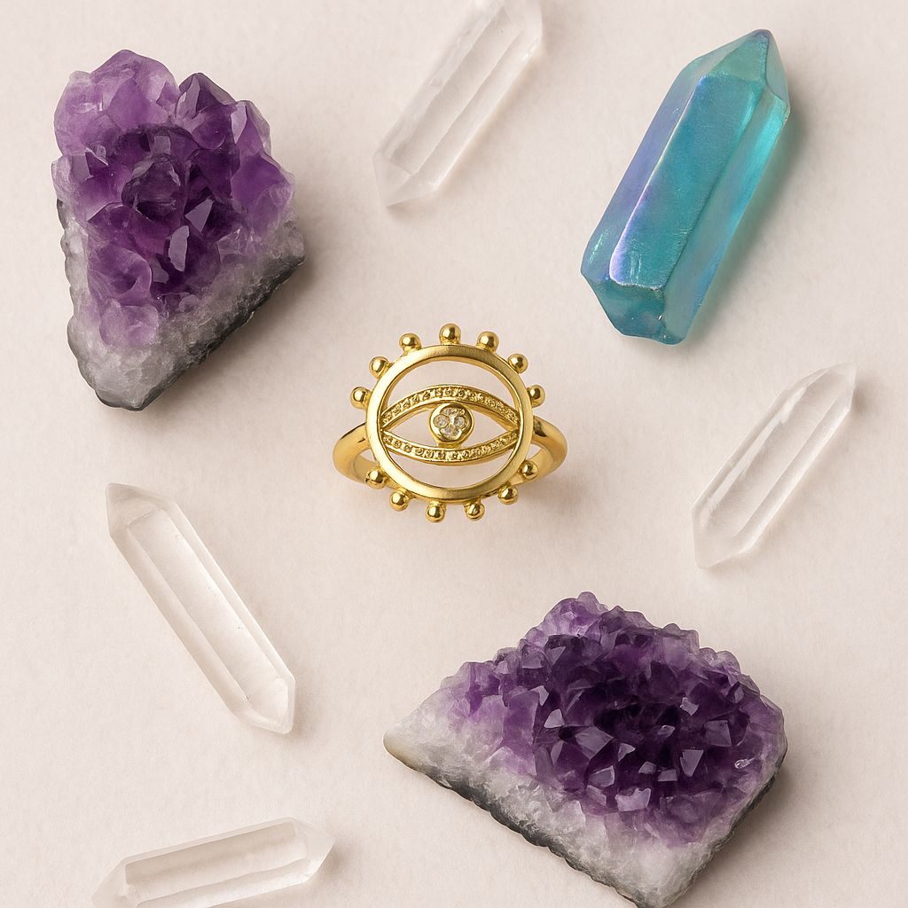 Gold Stainless Steel Evil Eye Adjustable Ring – Protection & Boho Jewelry