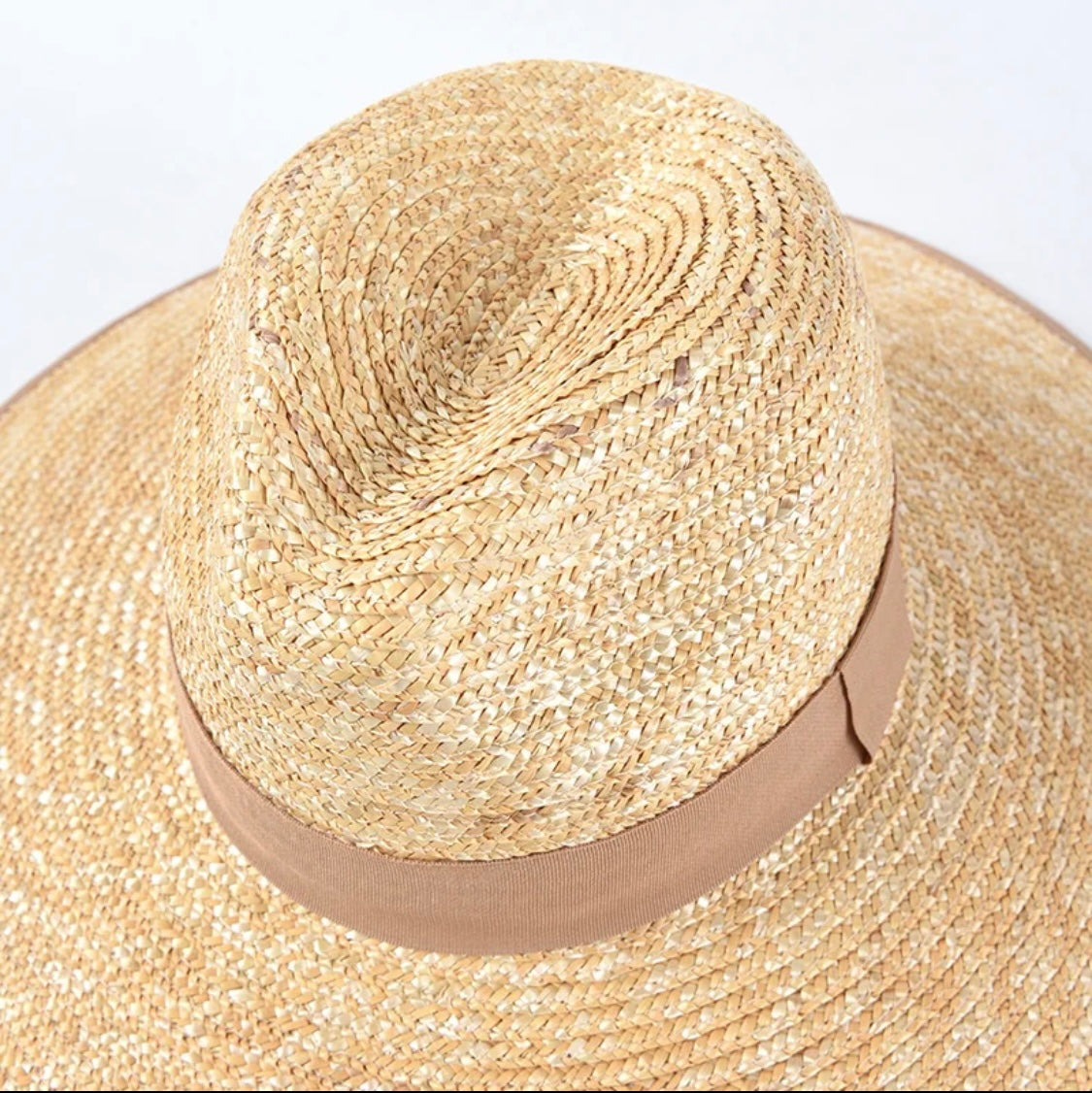 Bora Bora Large Brim Natural Straw Sun Hat with Beige Sand Grosgrain Trim