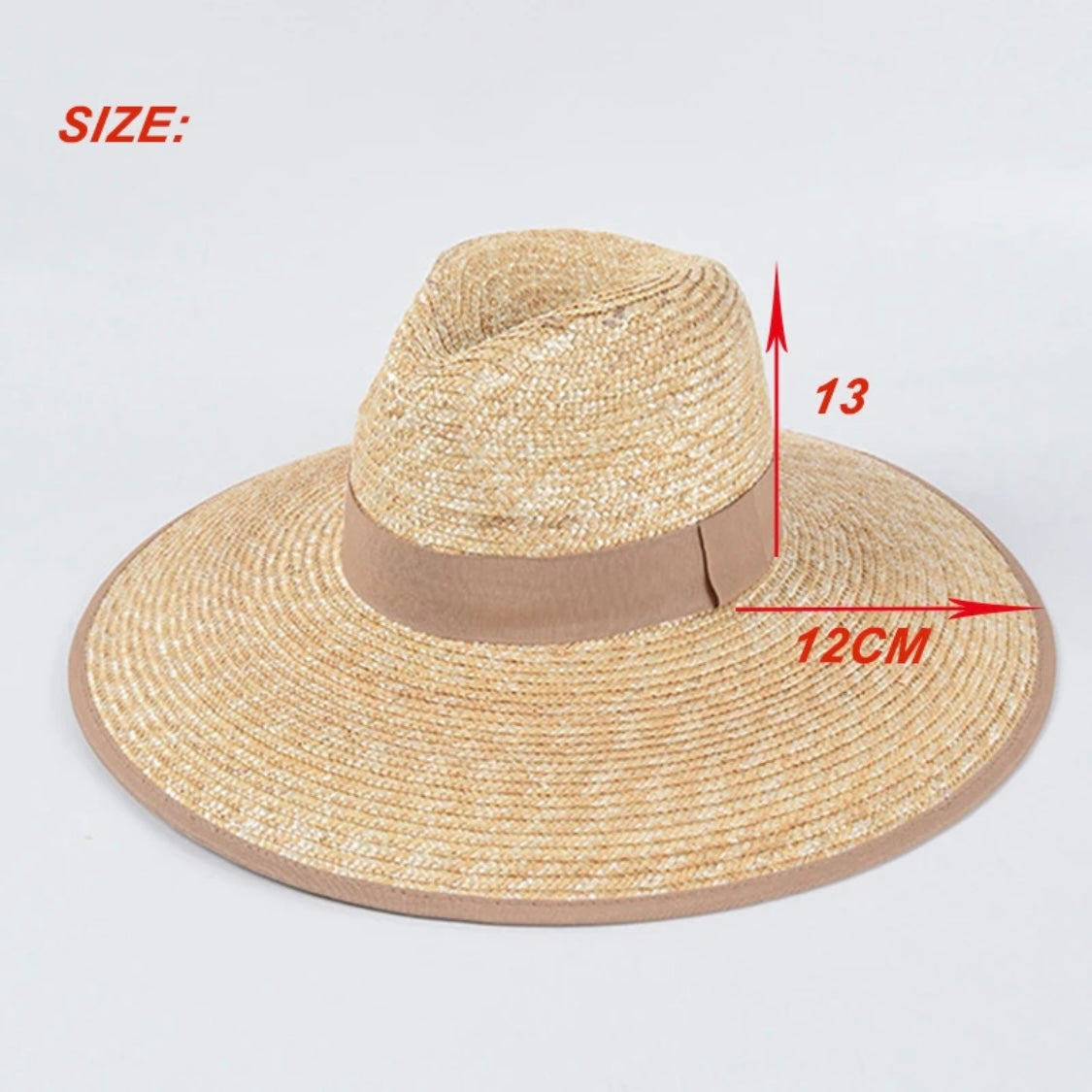 Bora Bora Large Brim Natural Straw Sun Hat with Beige Sand Grosgrain Trim