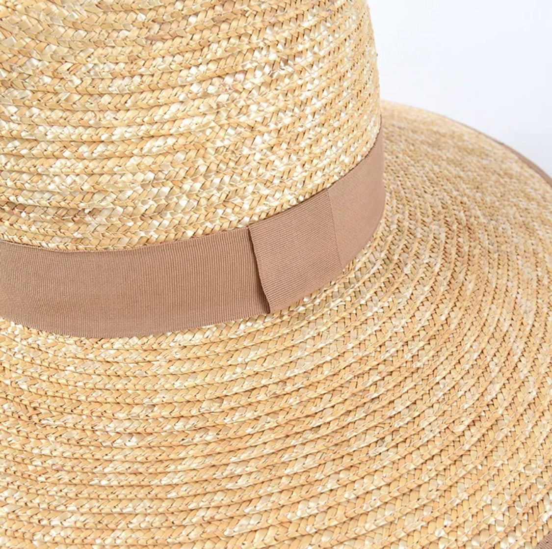 Bora Bora Large Brim Natural Straw Sun Hat with Beige Sand Grosgrain Trim