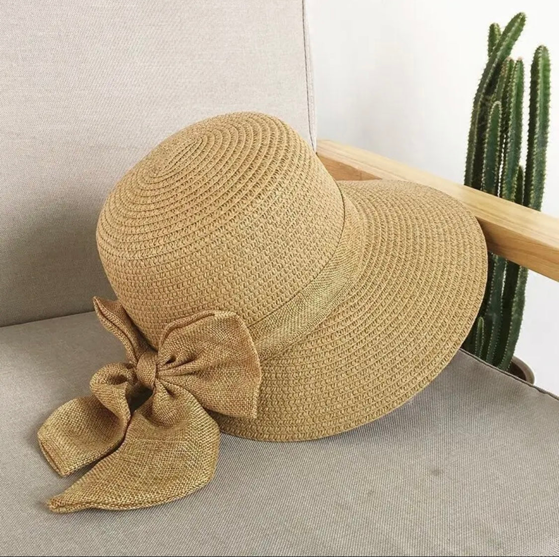 Black Wide Brim Sun Hat with Oversized Bow & Adjustable Chin Strap