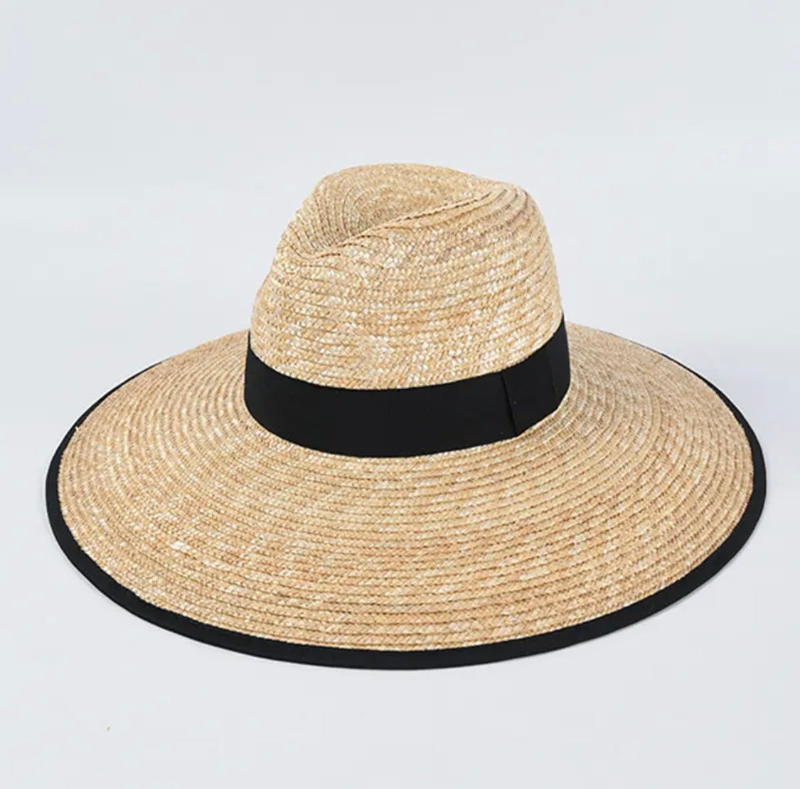 Bora Bora Large Brim Natural Straw Sun Hat with Black Grosgrain Trim