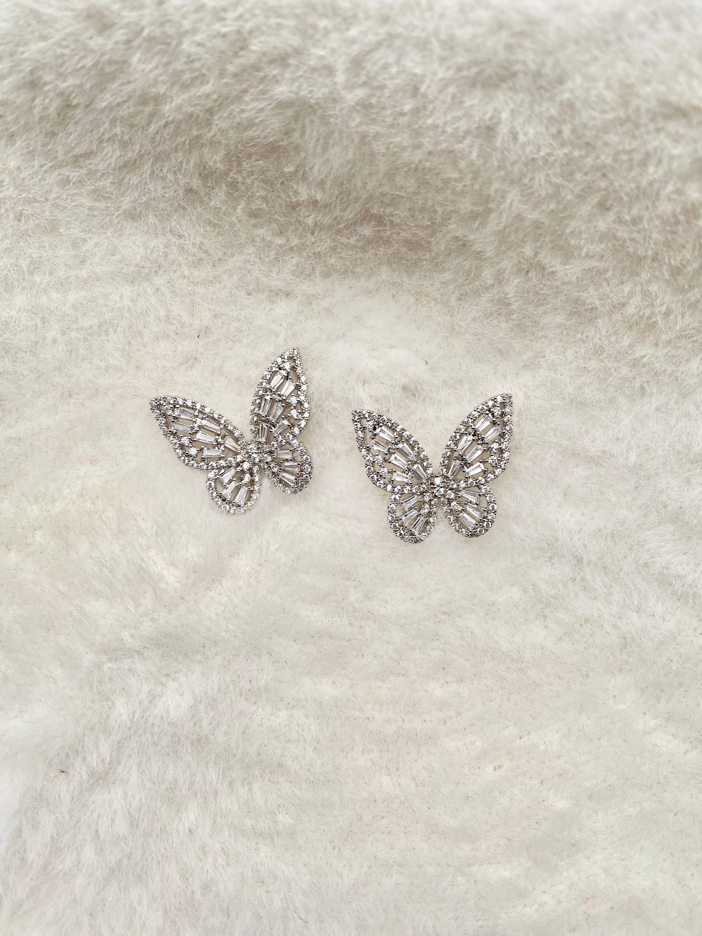 Silver cubic zirconia Crystal butterfly earrings
