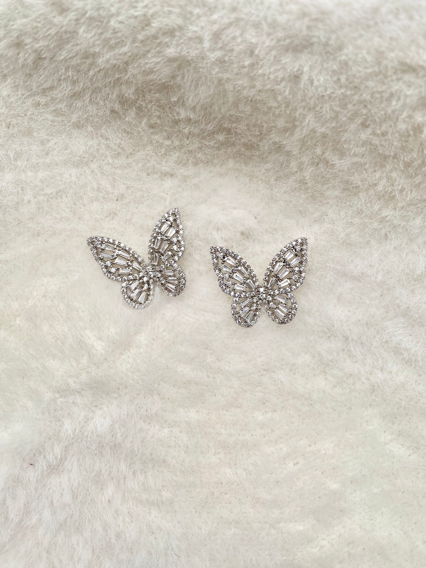 Silver cubic zirconia Crystal butterfly earrings