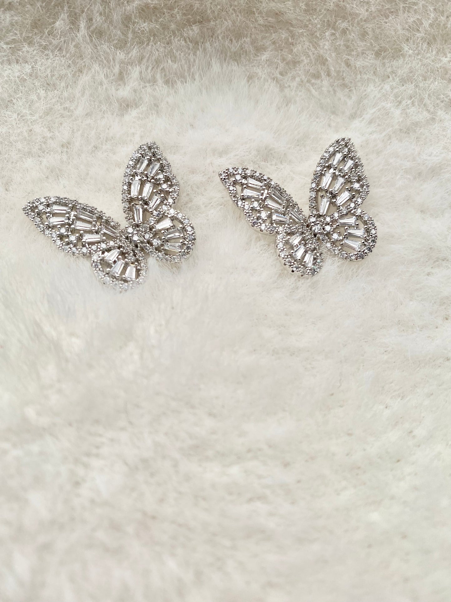 Silver cubic zirconia Crystal butterfly earrings