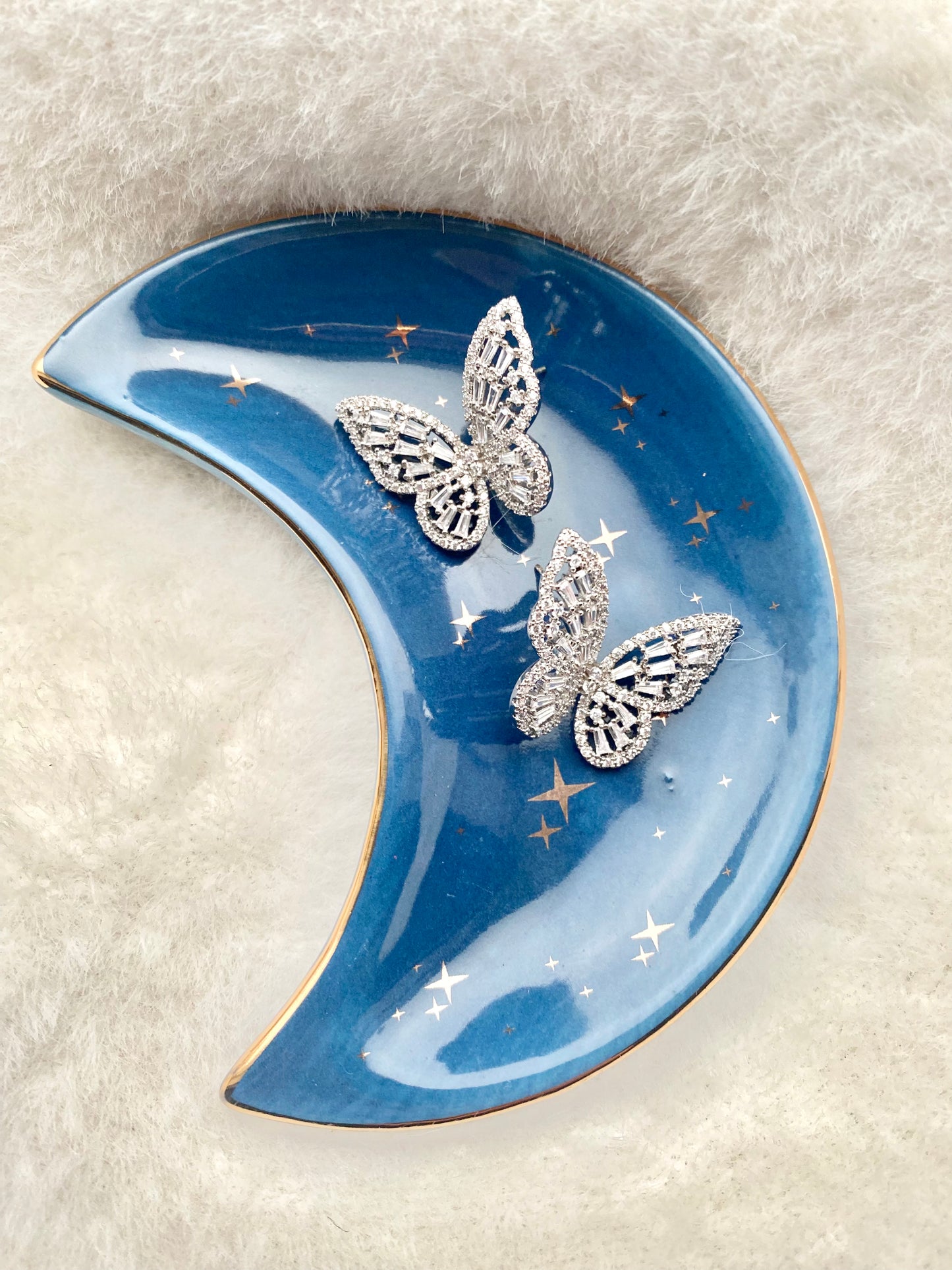 Silver cubic zirconia Crystal butterfly earrings