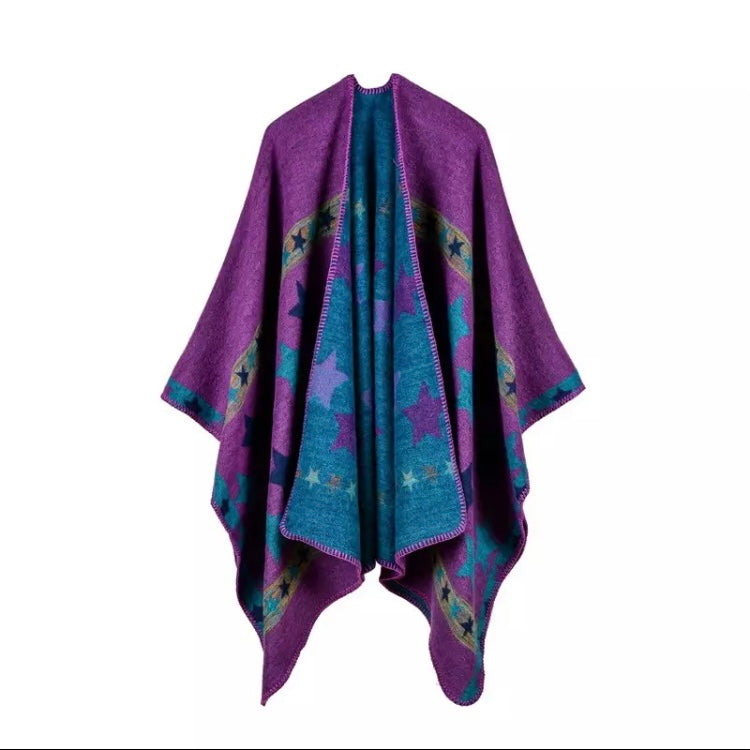 Fuchsia and blue star print kimono shawl
