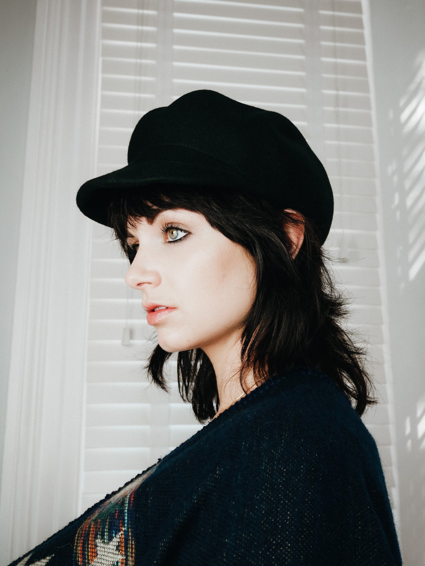 Billie Black wool cashmere newsboy cap hat
