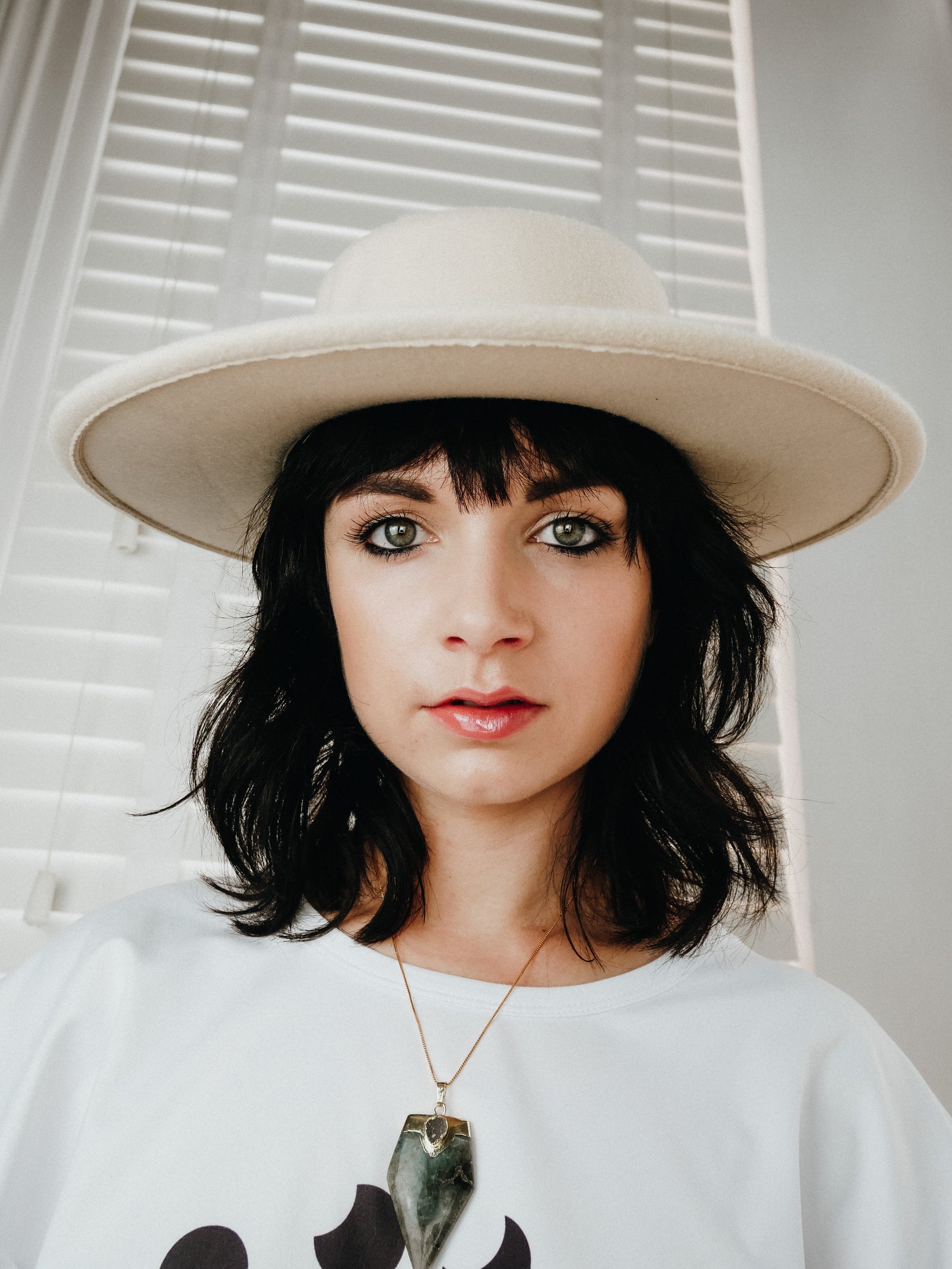 Circe cream ribbon wide brim flat top hat