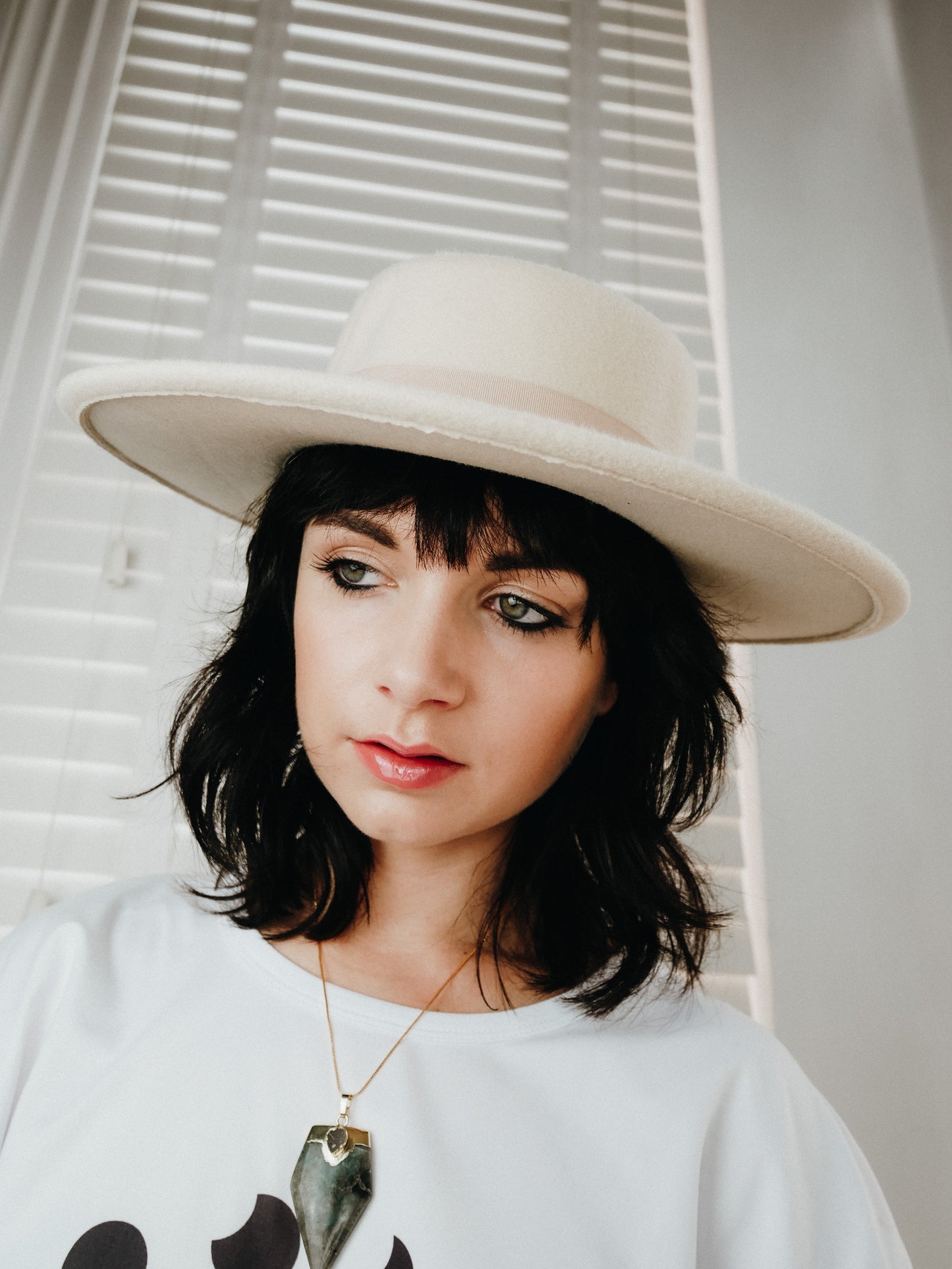 Circe cream ribbon wide brim flat top hat