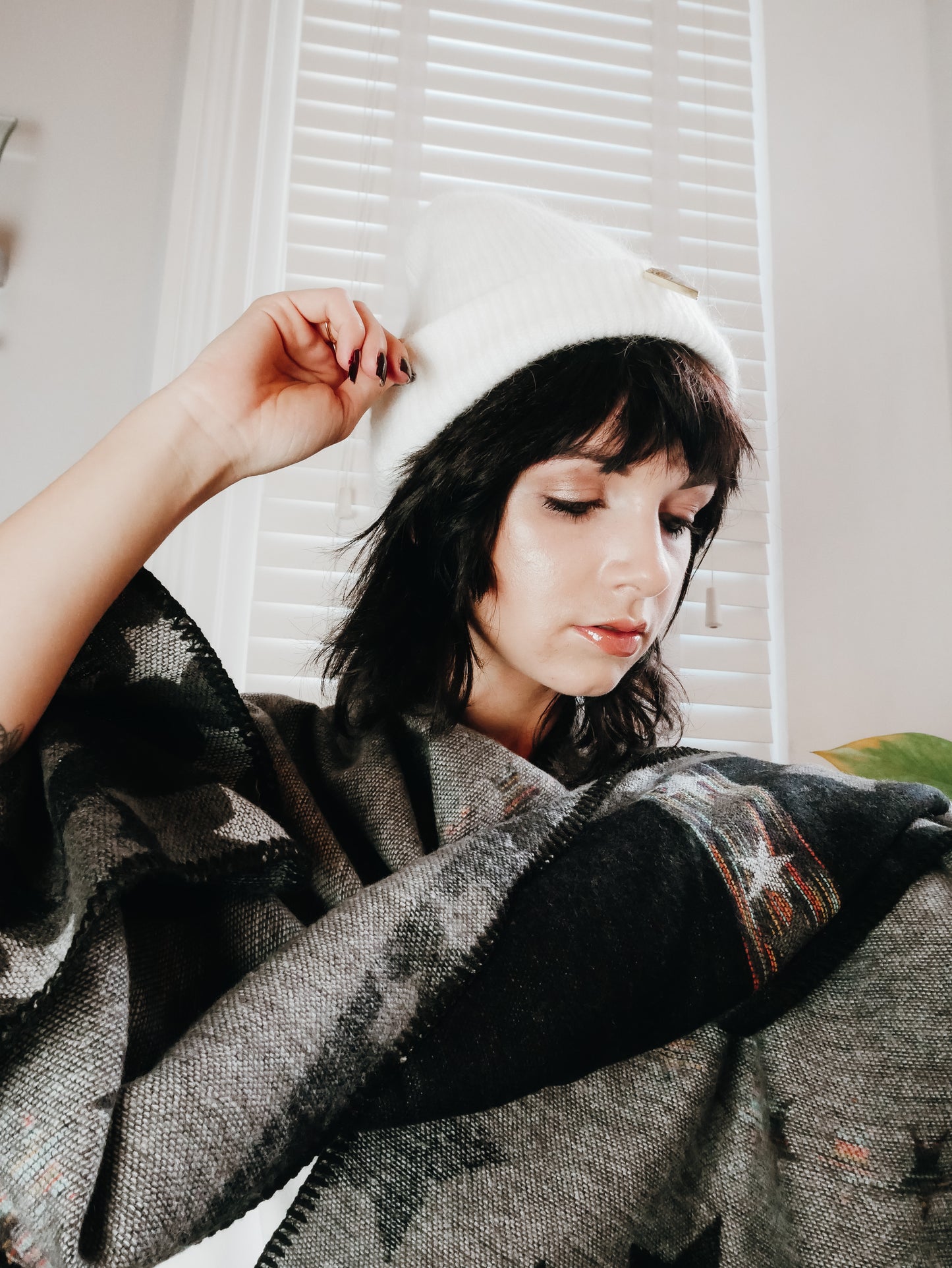 Clear Quartz white cashmere wool beanie hat
