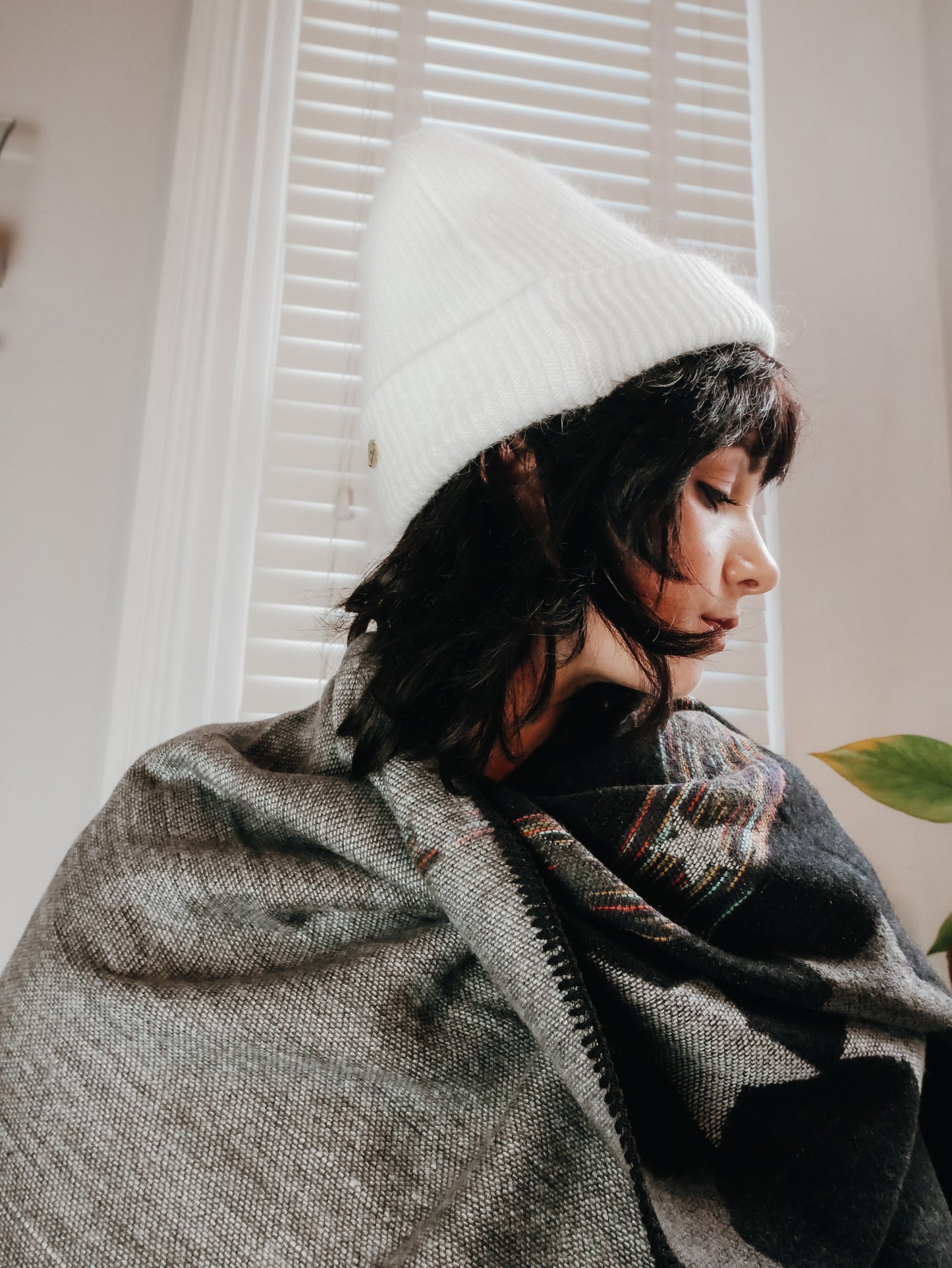 Clear Quartz white cashmere wool beanie hat