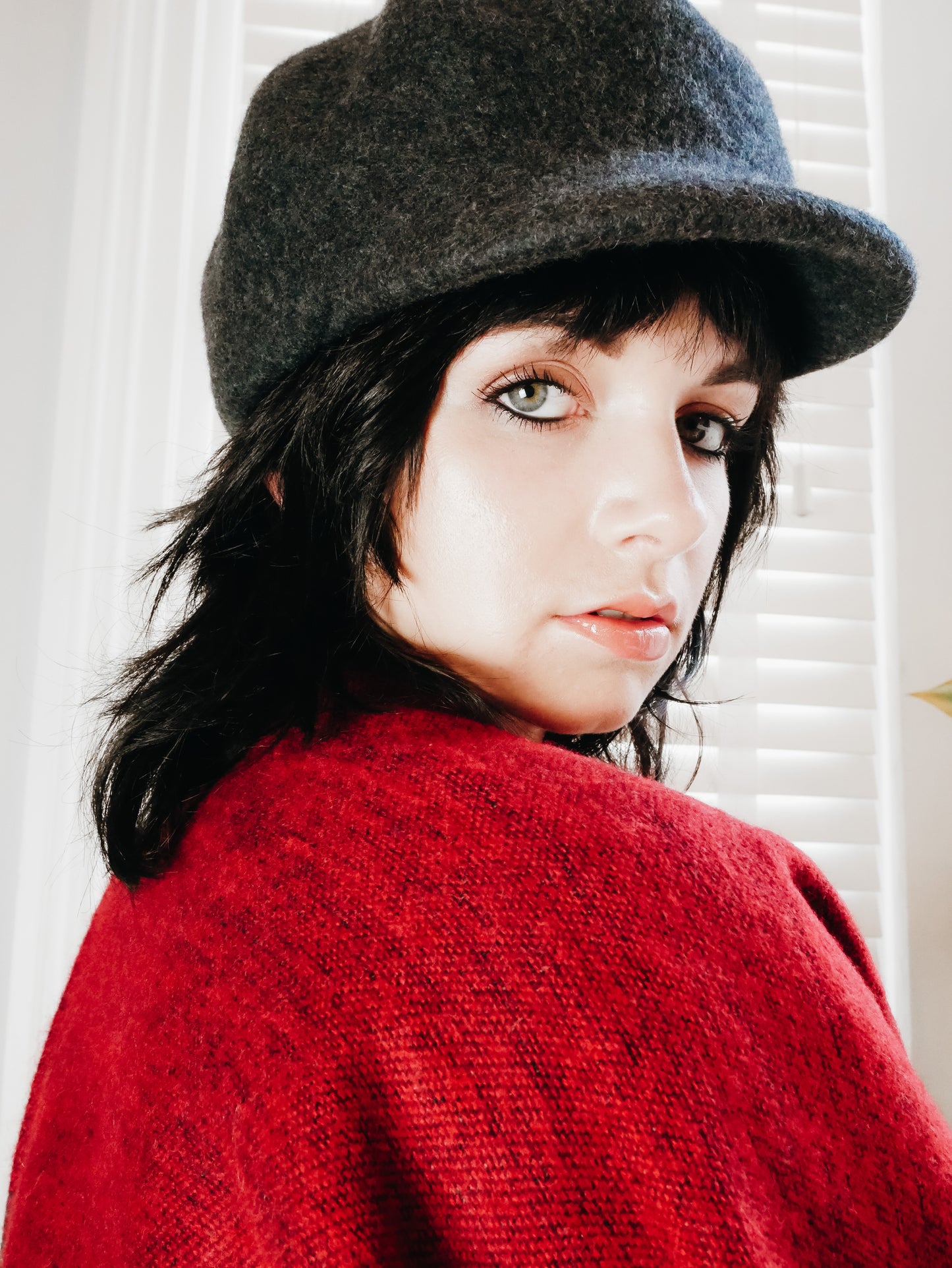 Dusty dark grey wool cashmere newsboy cap hat