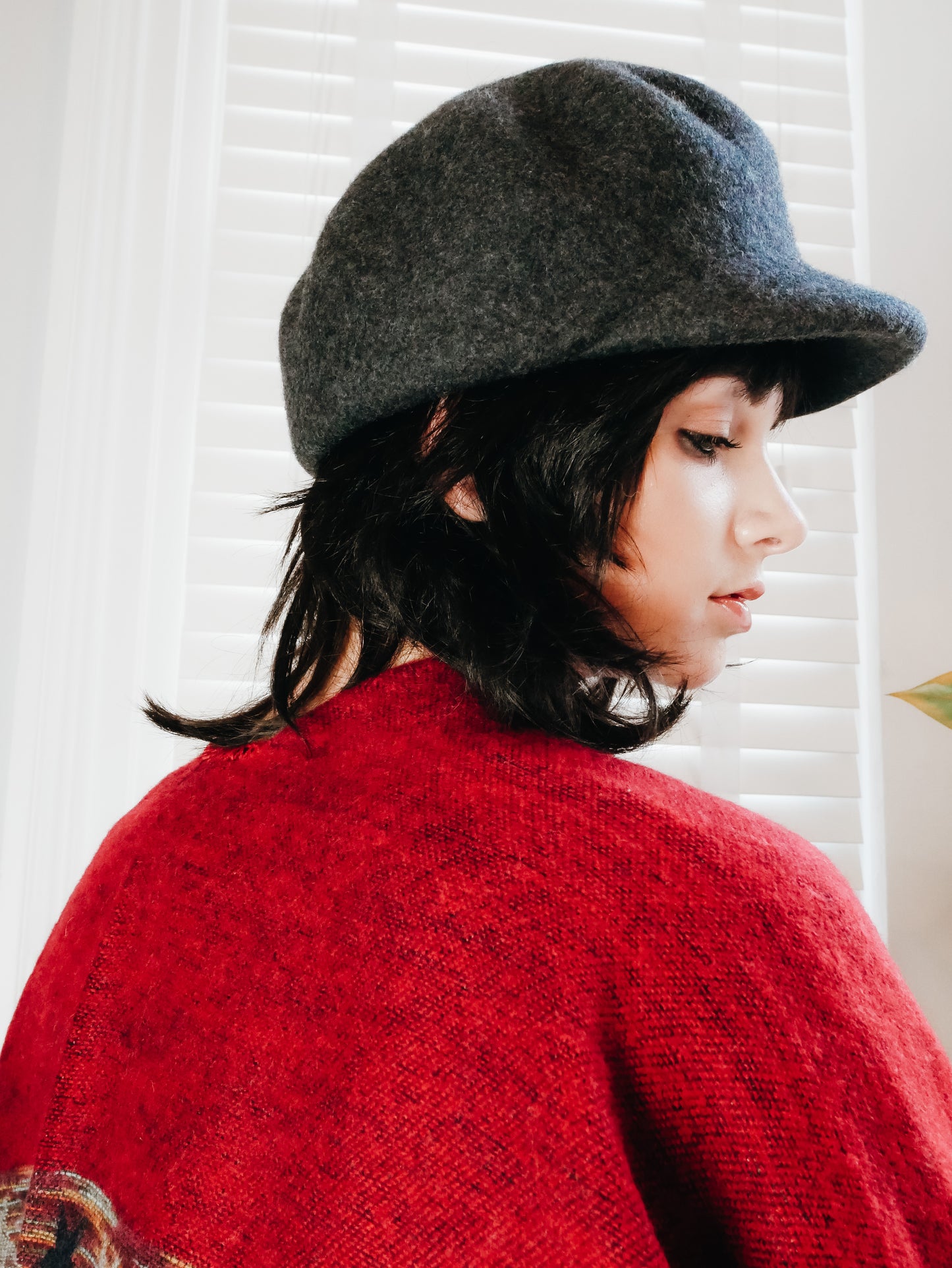 Dusty dark grey wool cashmere newsboy cap hat