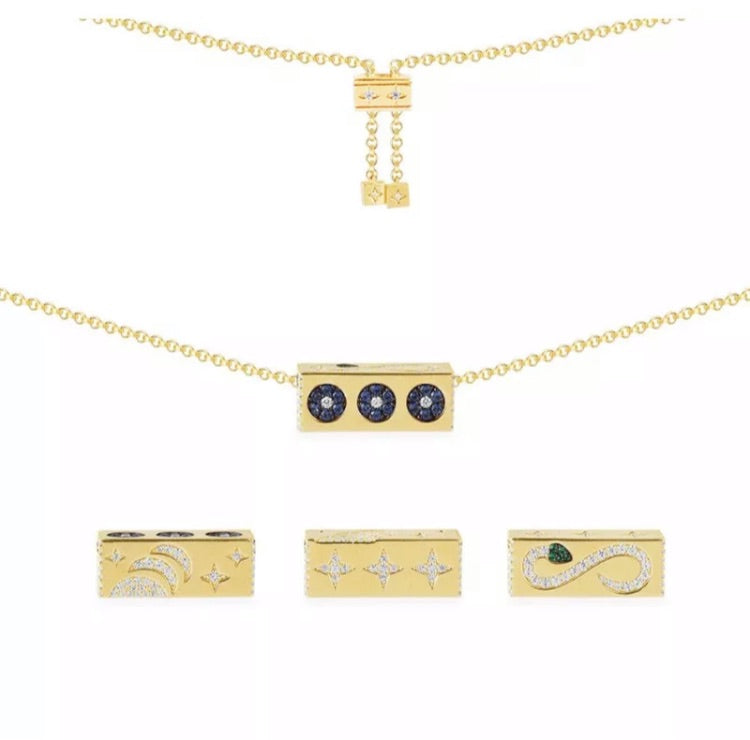 Gold cuboid rotatable element necklace