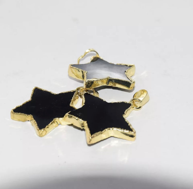 Black obsidian star gold necklace