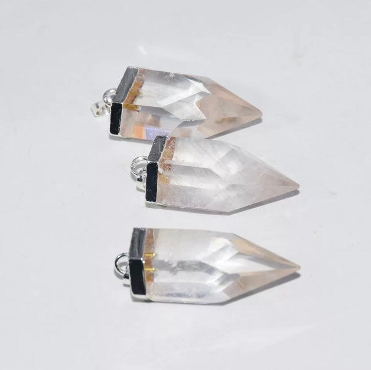 Silver Clear Quartz bullet point necklace
