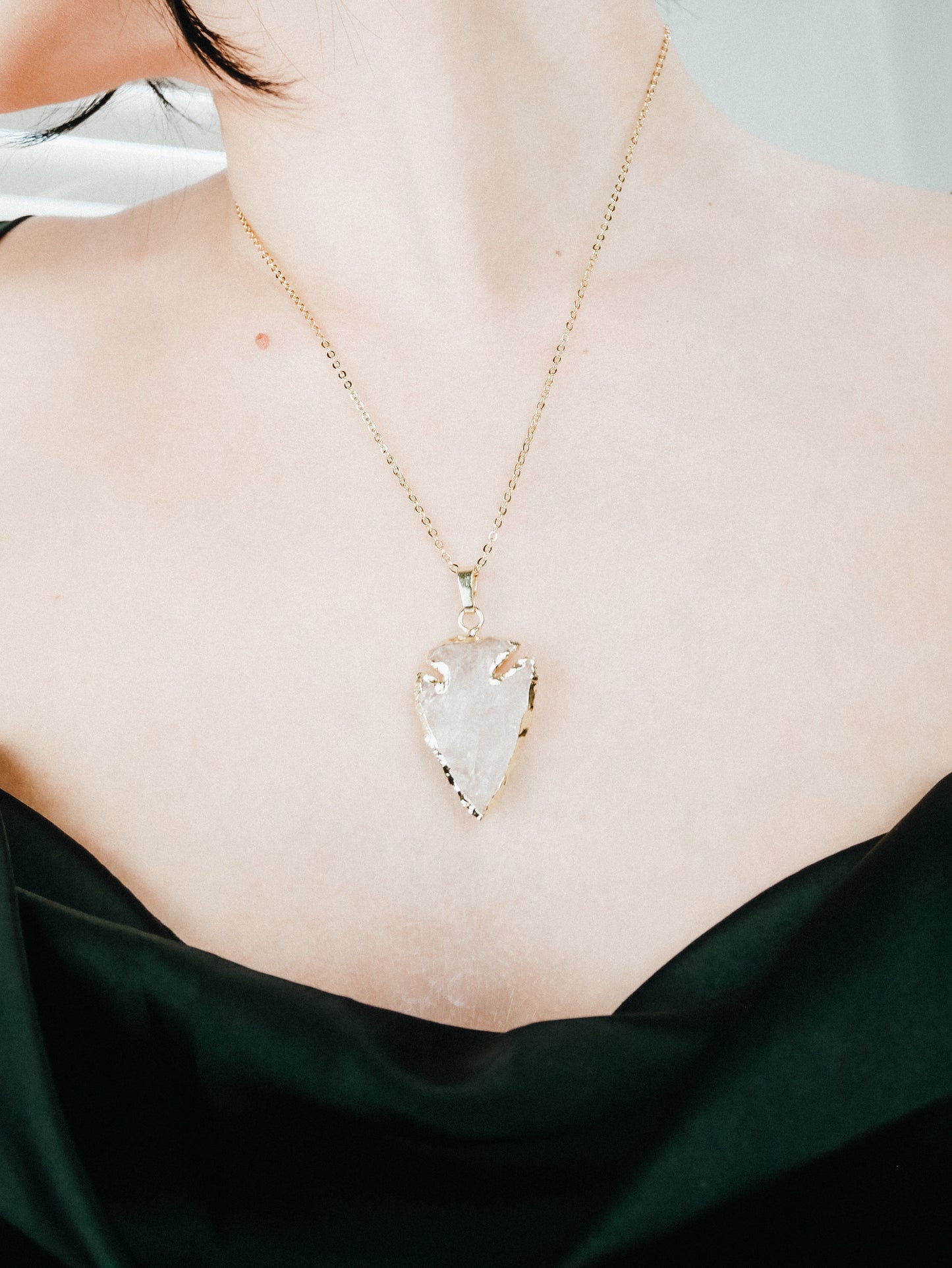 Clear Quartz arrowhead gold plated raw necklace