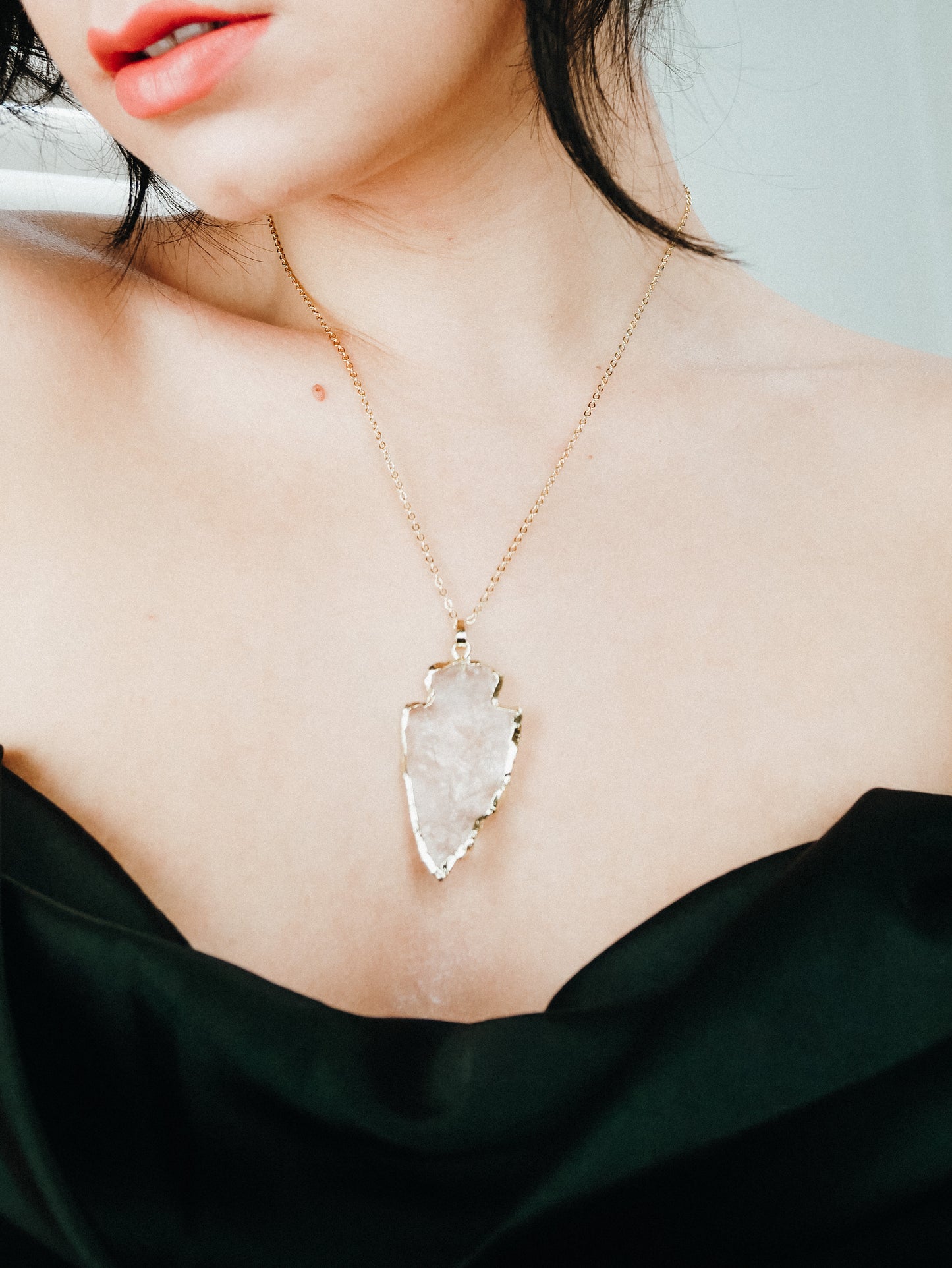 Clear Quartz arrowhead gold plated raw necklace
