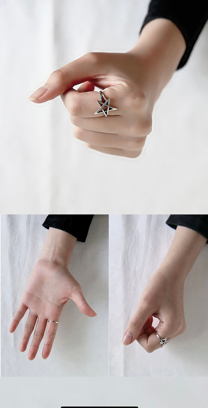 Silver Wiccan pentagram star ring