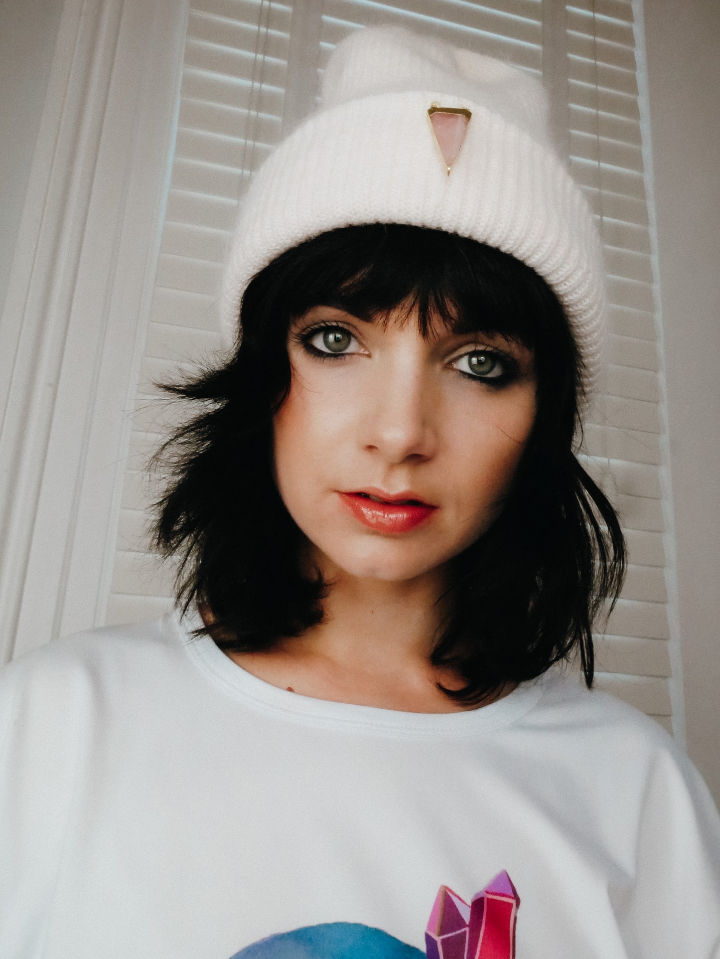 Rose Quartz pink cashmere wool beanie hat