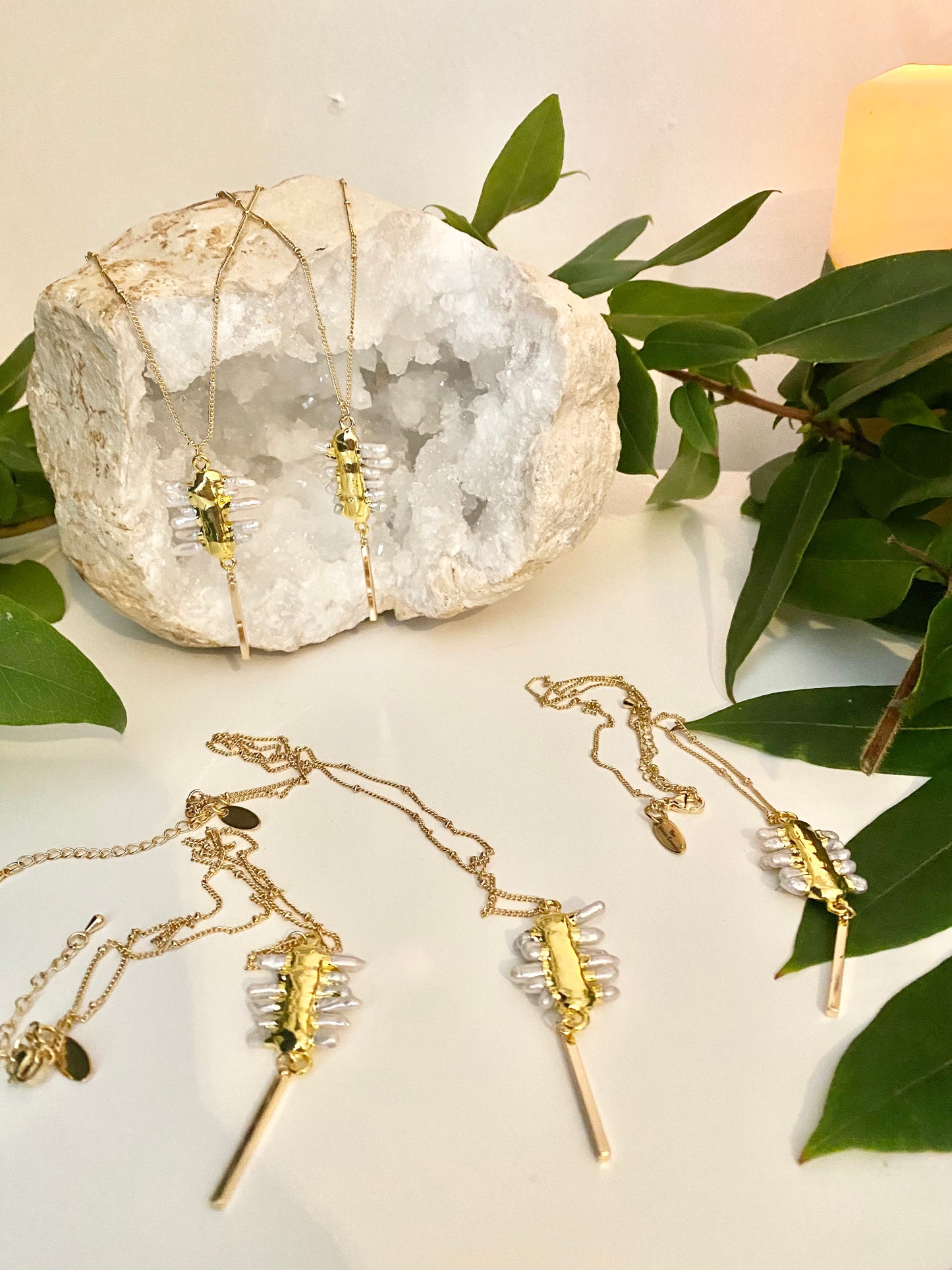 Natural fresh water pearl gold drape necklace