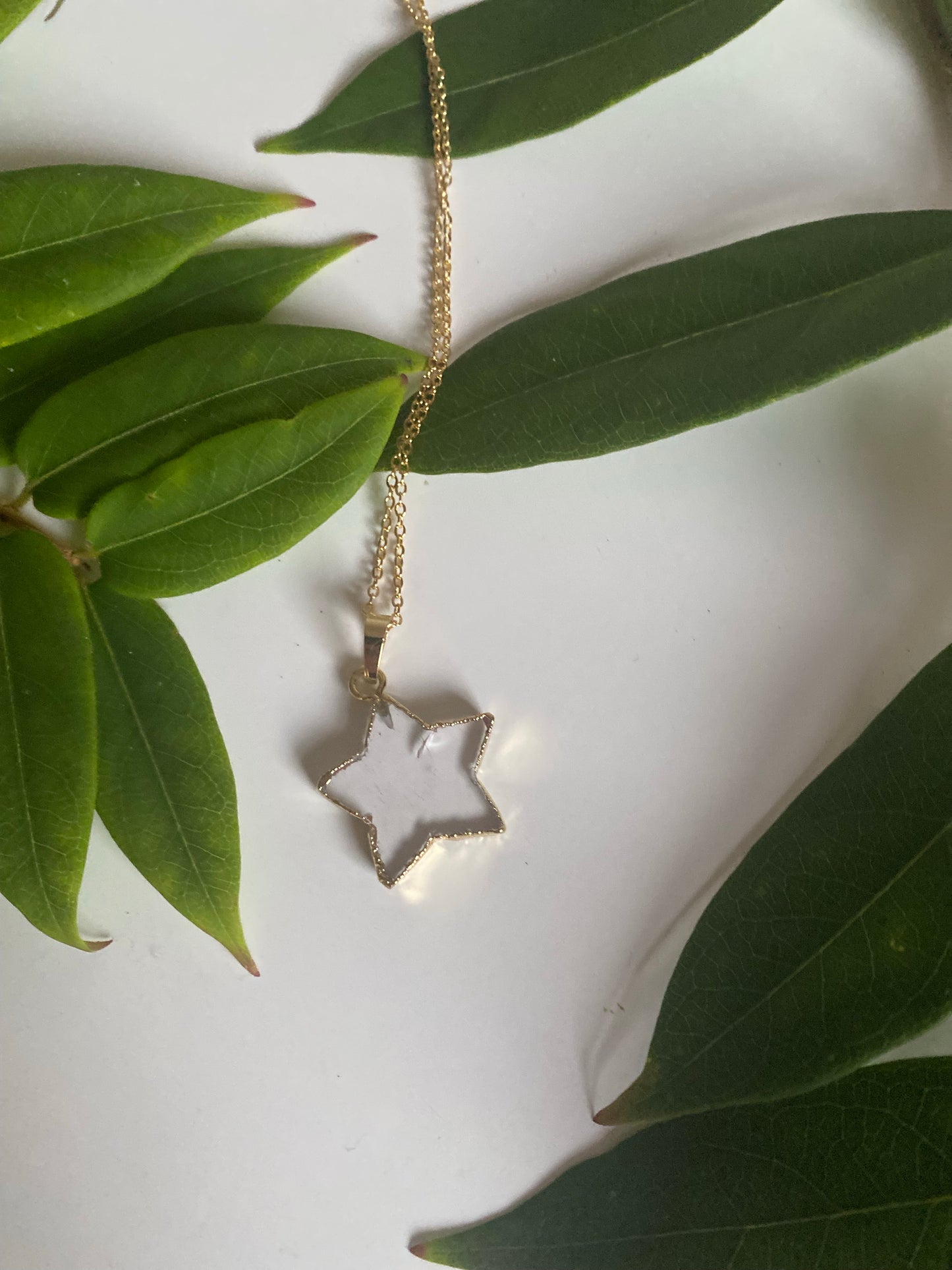 Clear Quartz star gold necklace