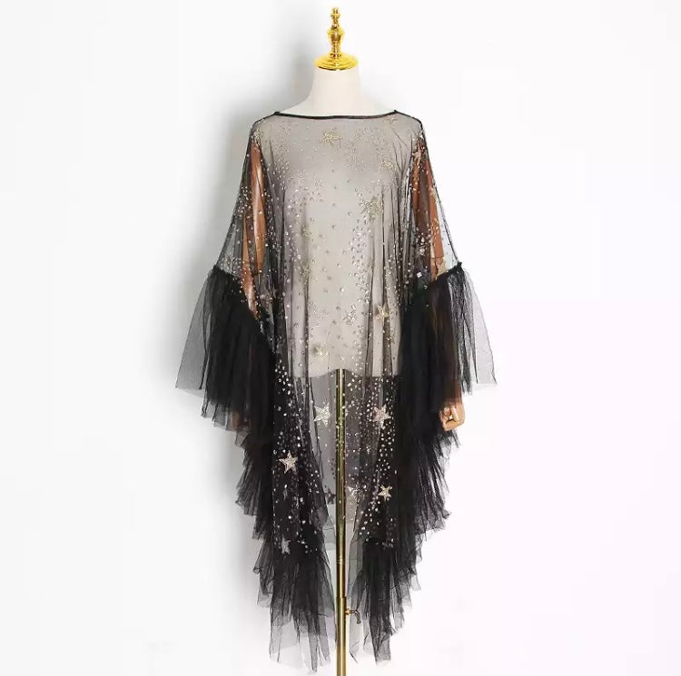 slim fit dress slacks Star Sequin Tee Dress – Black & Gold Mini