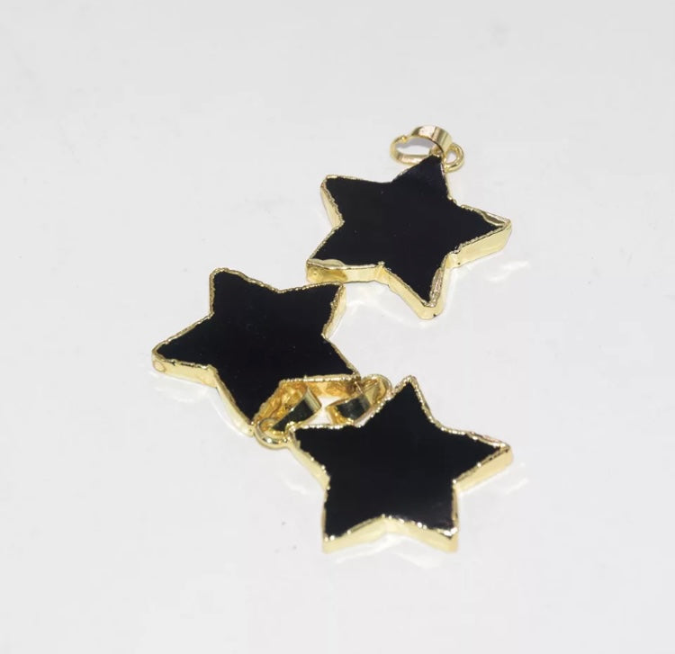 Black obsidian star gold necklace