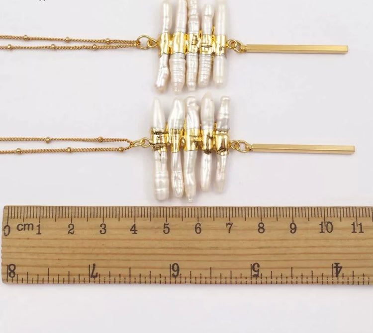 Natural fresh water pearl gold drape necklace