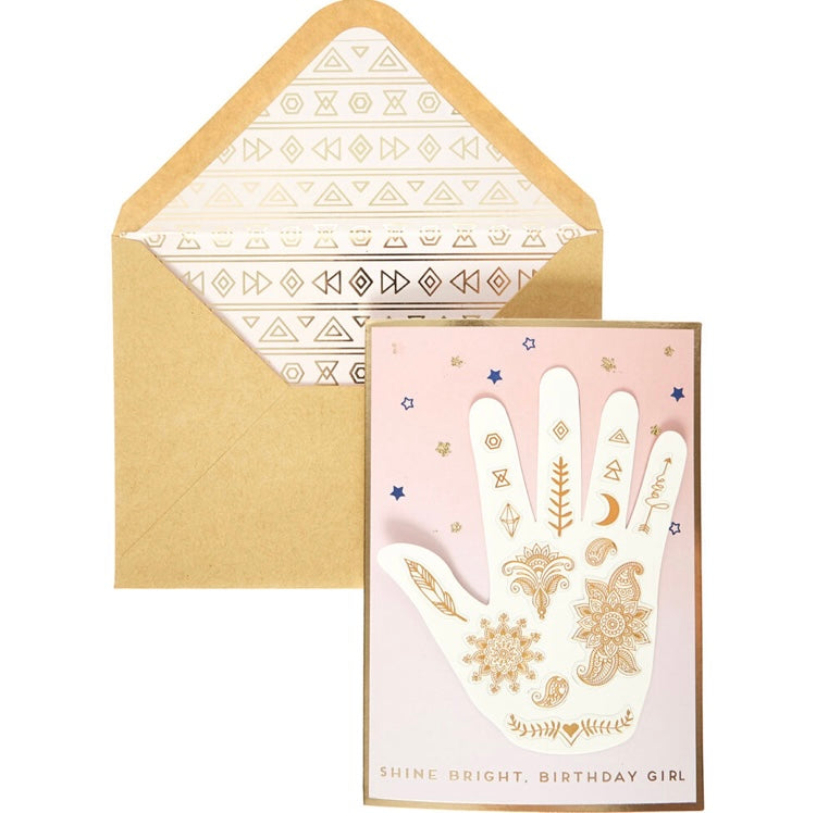 Palm birthday girl card with tattoos