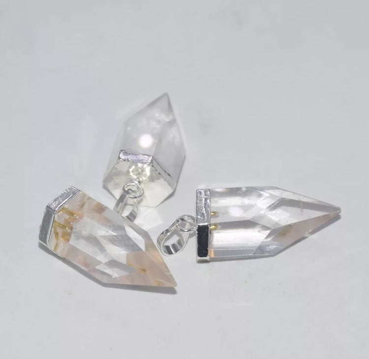 Silver Clear Quartz bullet point necklace