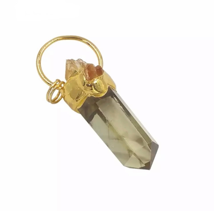 Large statement gold citrine point necklace