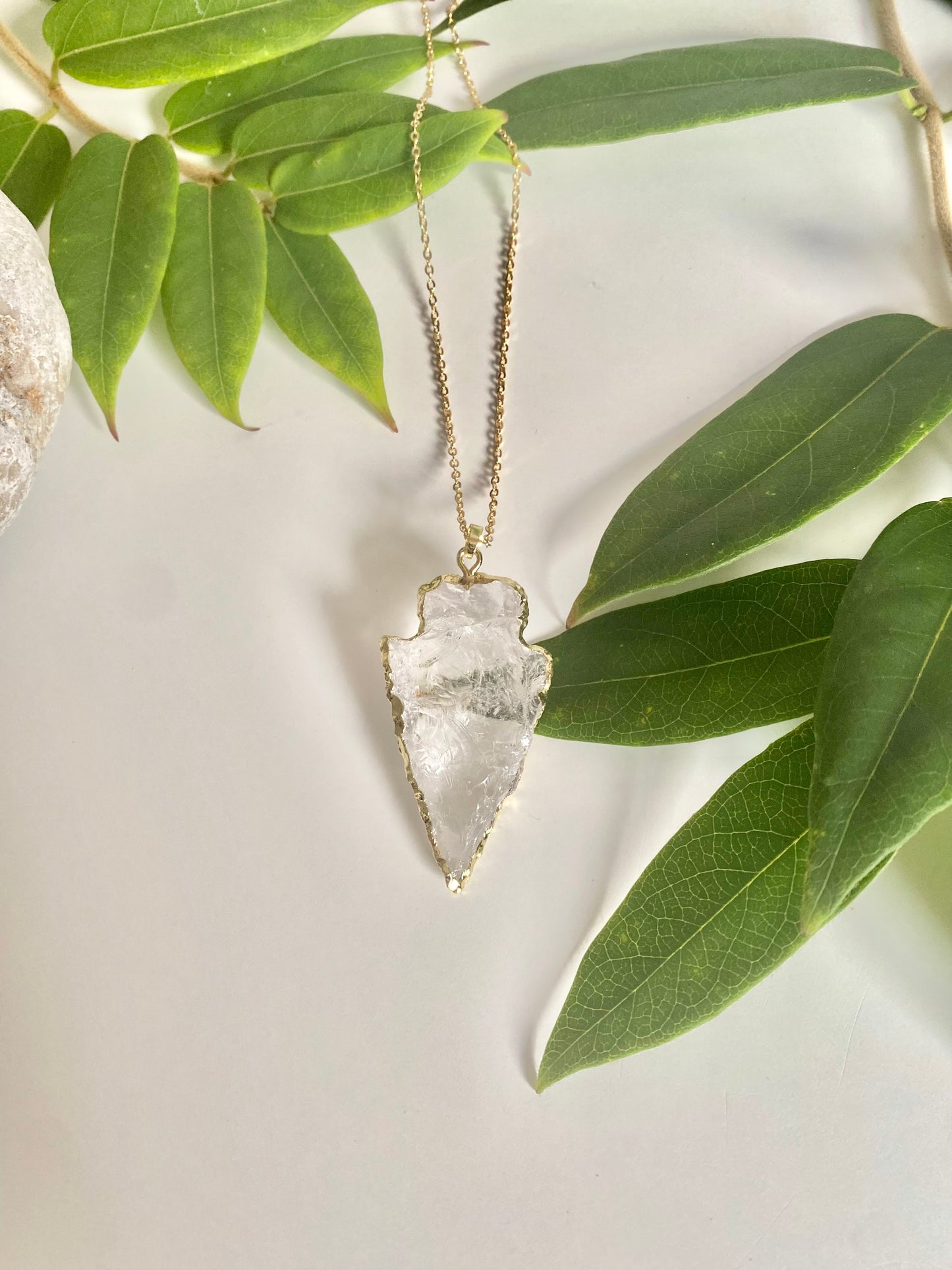 Clear Quartz arrowhead gold plated raw necklace
