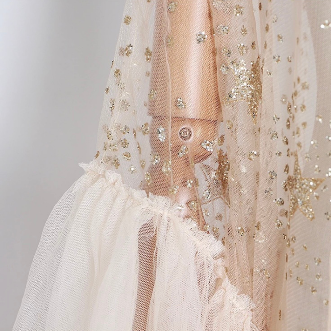 Cream ruffle Sheer smock star dress top