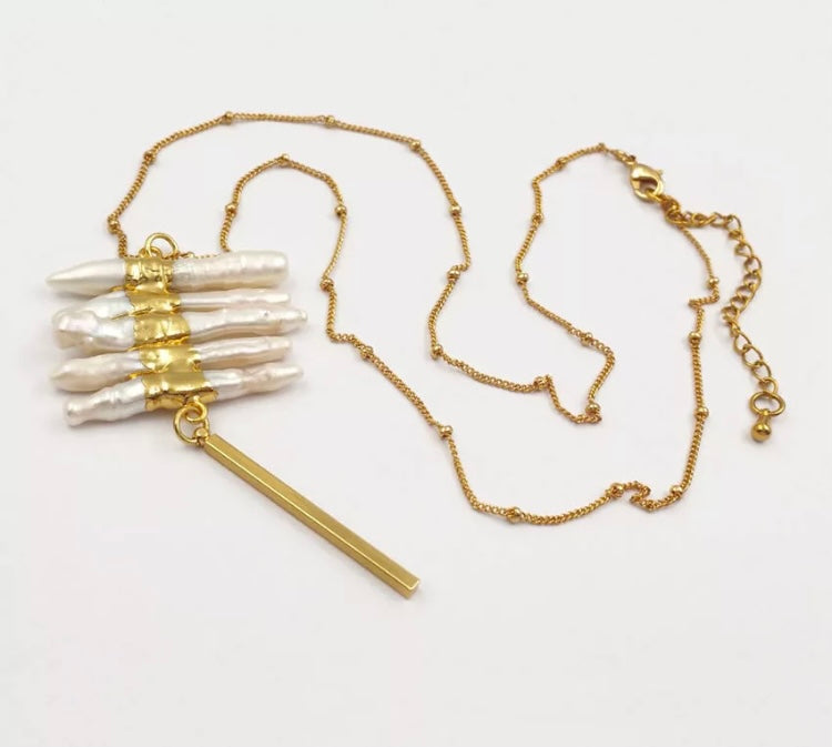 Natural fresh water pearl gold drape necklace
