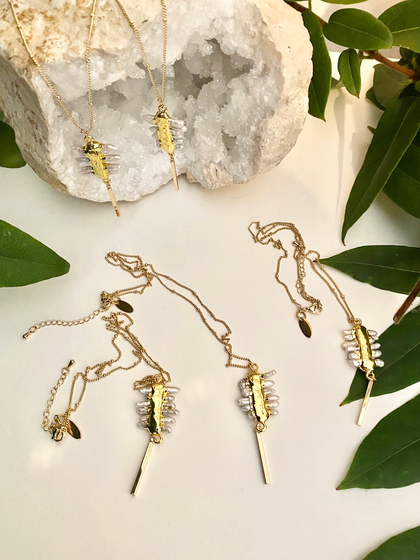 Natural fresh water pearl gold drape necklace
