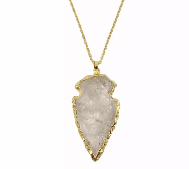 Clear Quartz arrowhead gold plated raw necklace