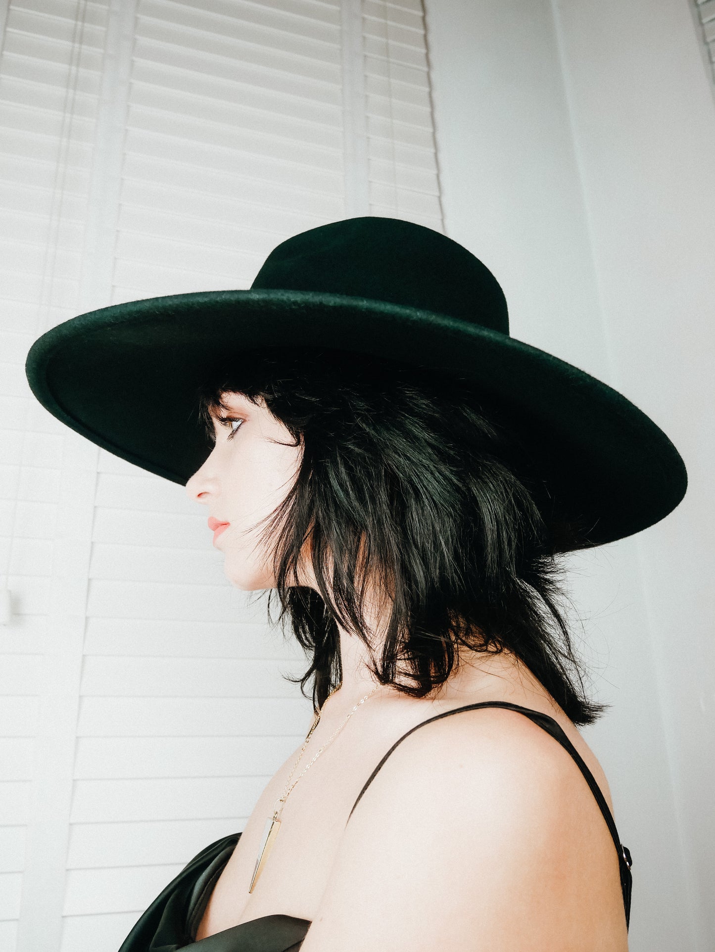Goddess Grande black wide brim fedora hat
