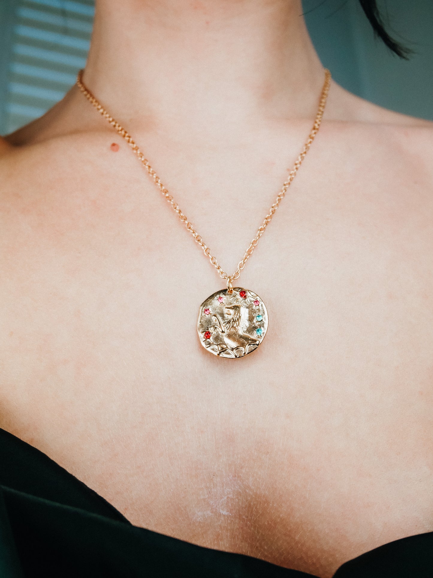 Leo Gold coin star sign necklace