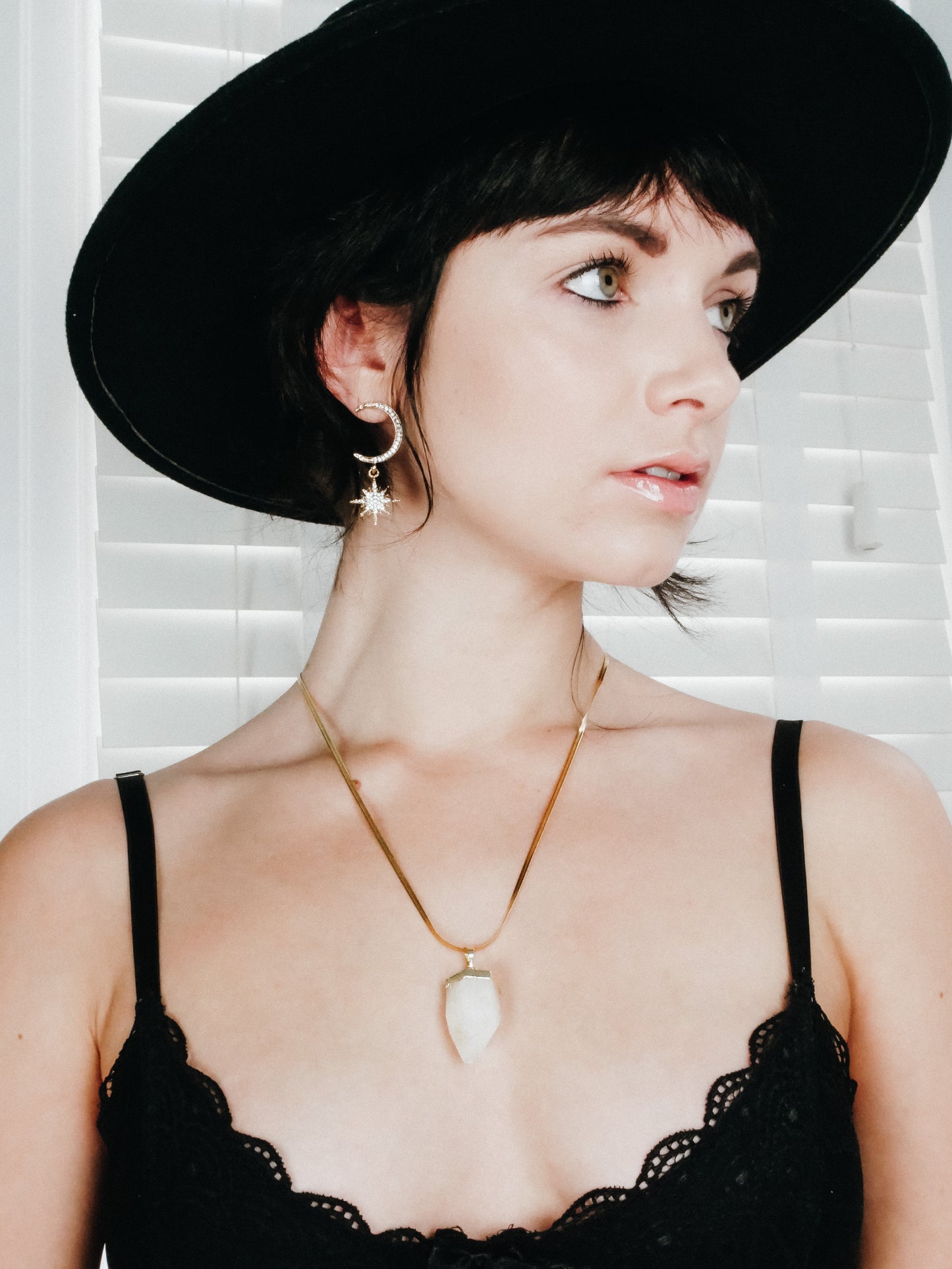 Gold crystal moon star earrings