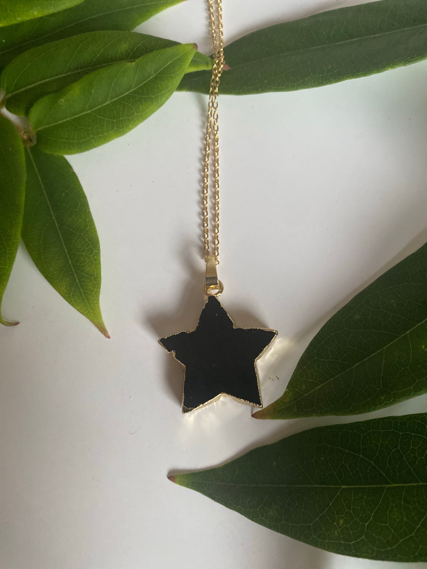Black obsidian star gold necklace