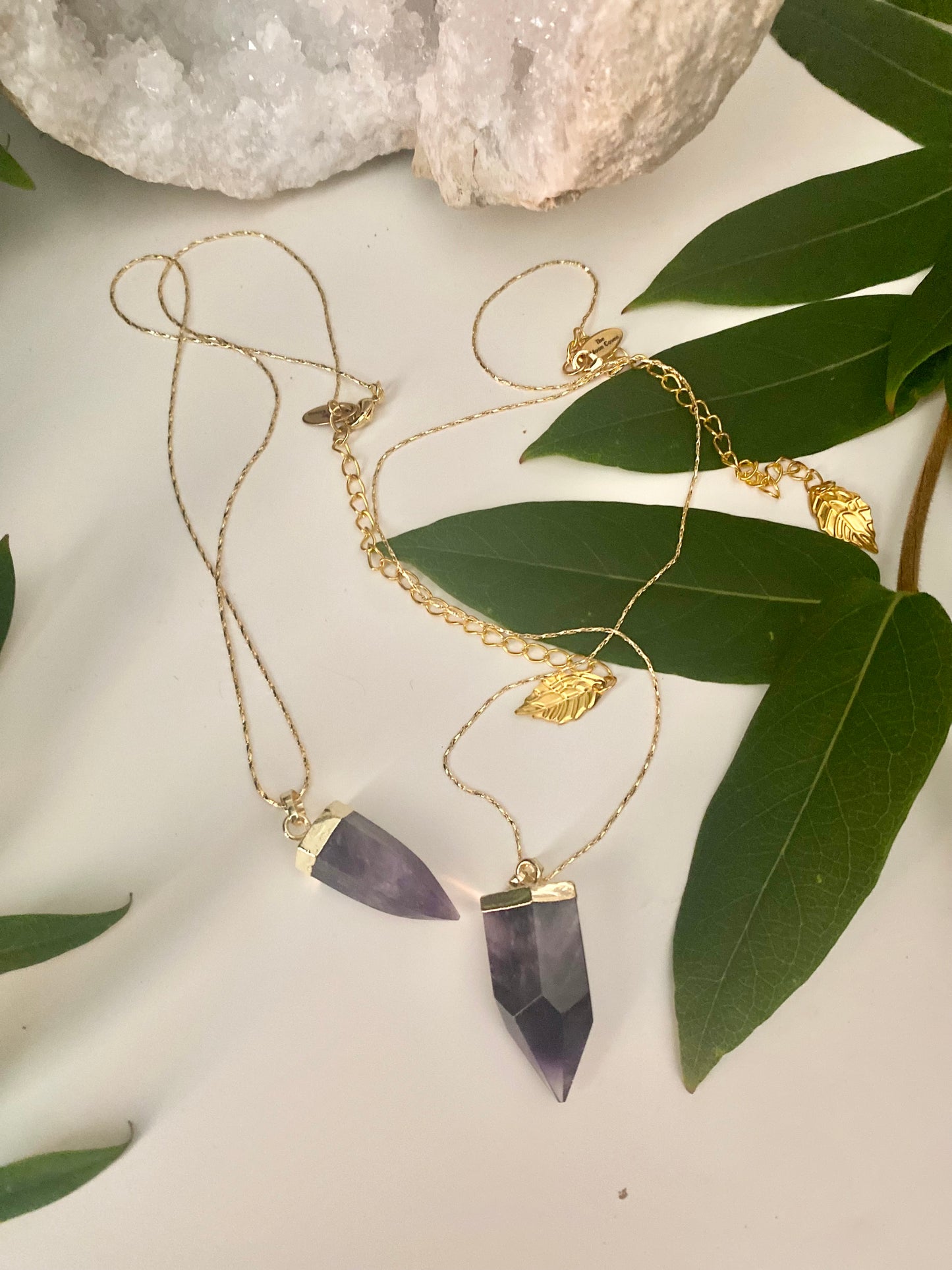 Amethyst bullet point necklace in gold