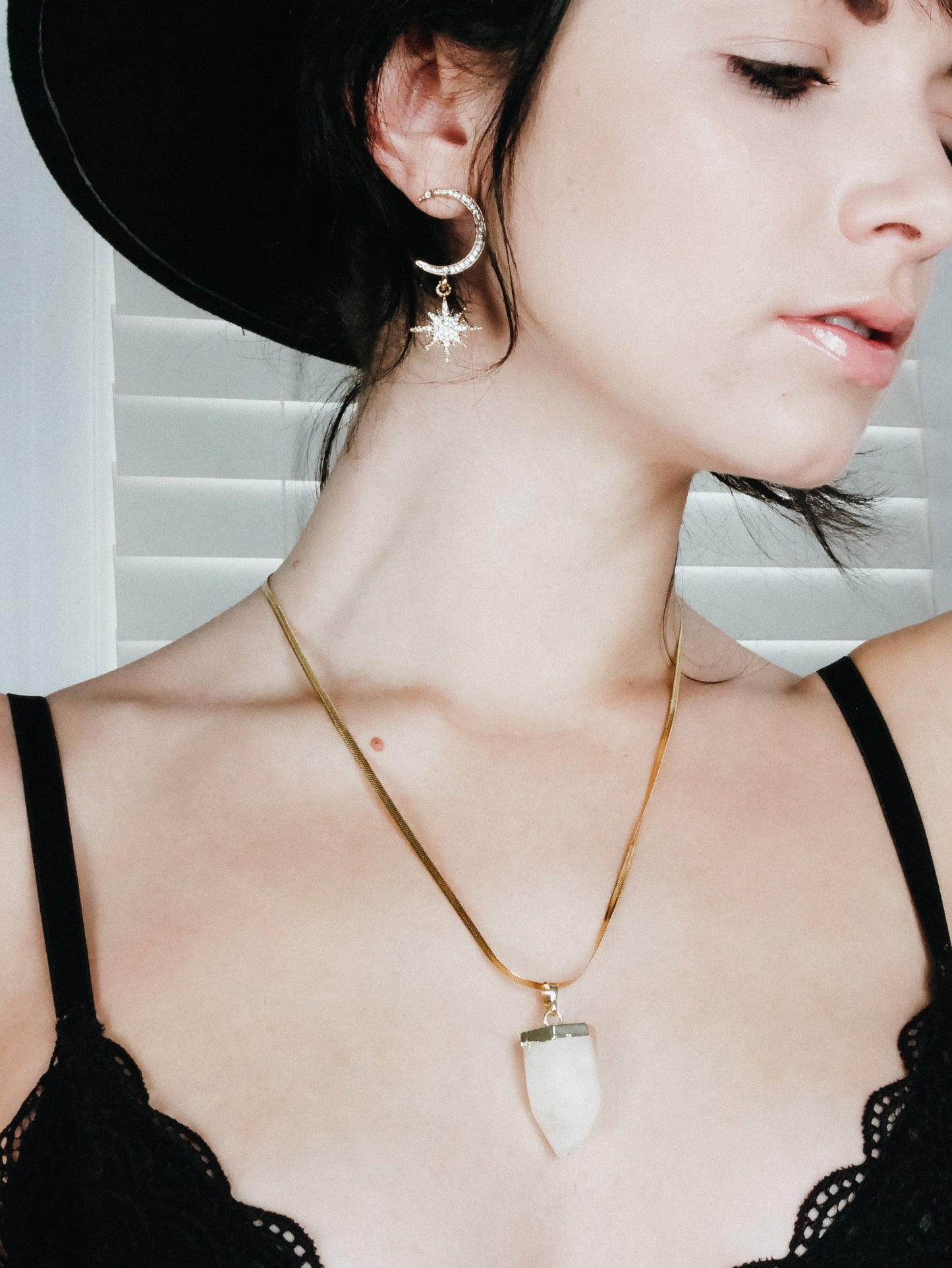 Gold crystal moon star earrings