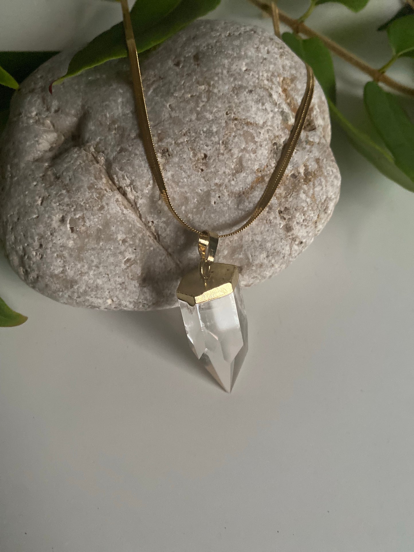 Gold Clear quartz bullet point necklace