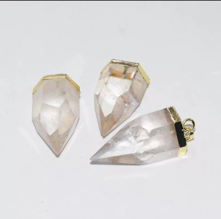 Gold Clear quartz bullet point necklace