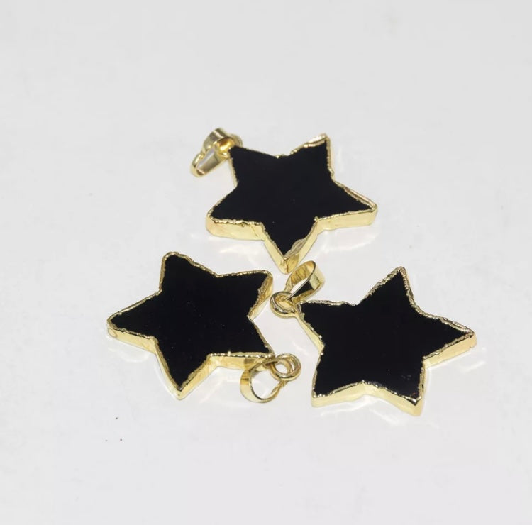 Black obsidian star gold necklace